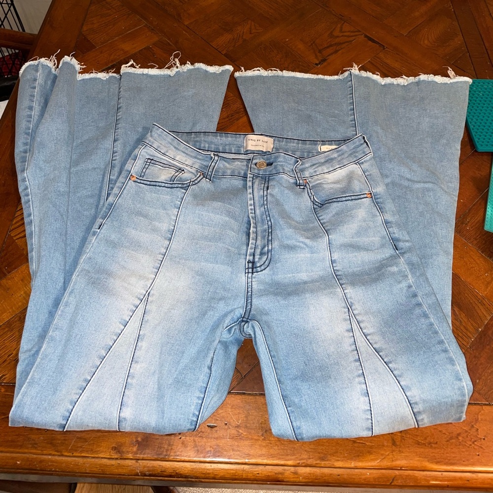 High Waisted Bell Bottom Light Blue Wash Jeans